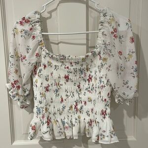 Wayf smocked floral puff sleeve top